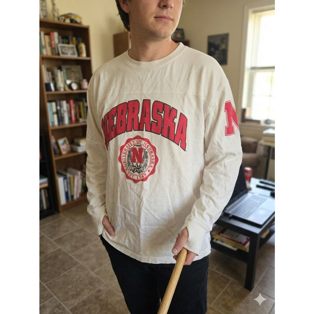 Nebraska Huskers Pressbox Vintage Spirit Jersey Long Sleeve 2X